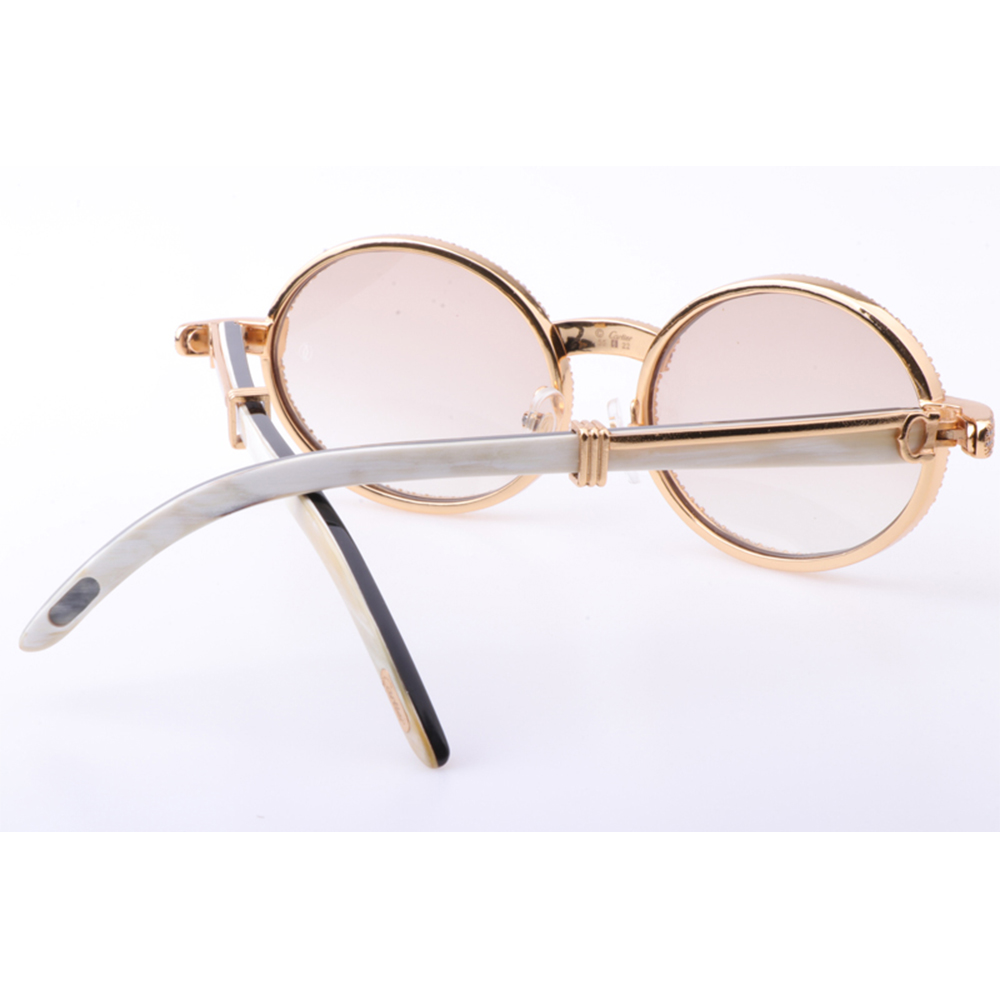 Cartier 7550178 55-22 New Full Diamond White Mix Black Buffalo Sunglasses In Gold Brown - PerfectKickZ