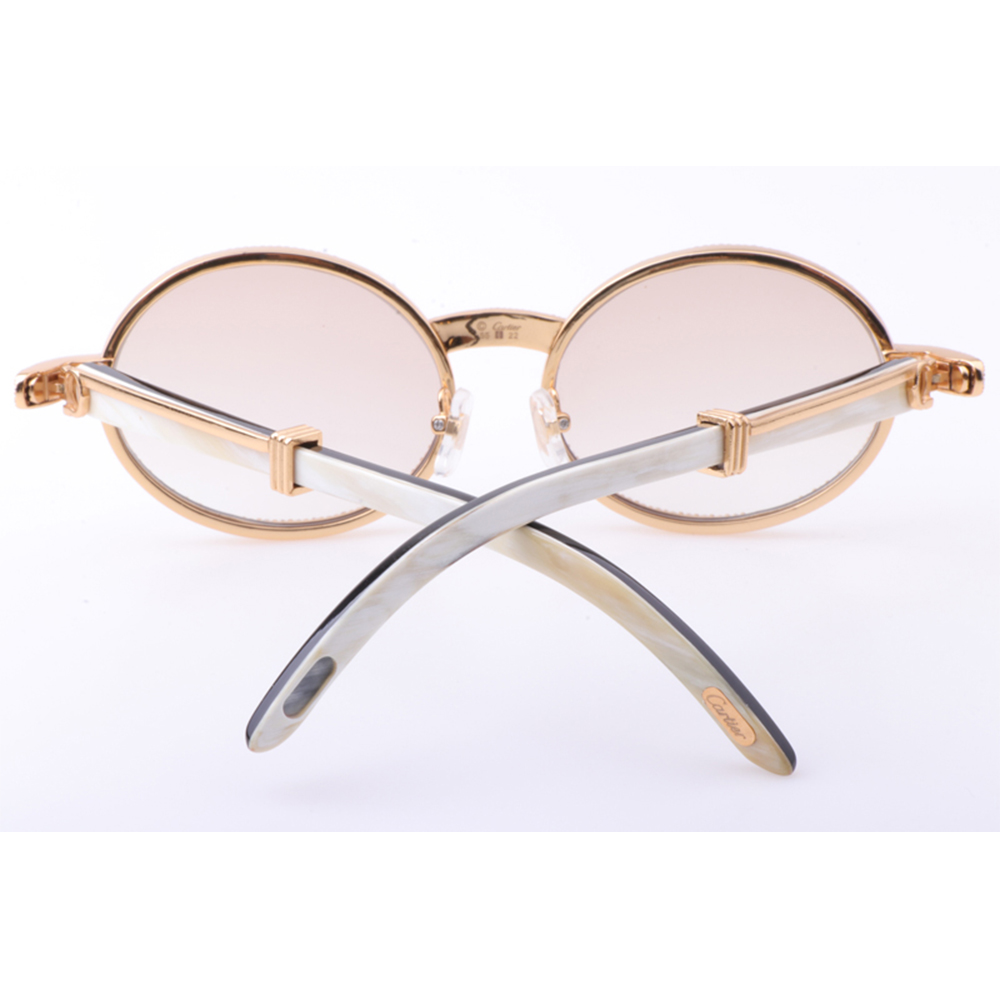 Cartier 7550178 55-22 New Full Diamond White Mix Black Buffalo Sunglasses In Gold Brown - PerfectKickZ