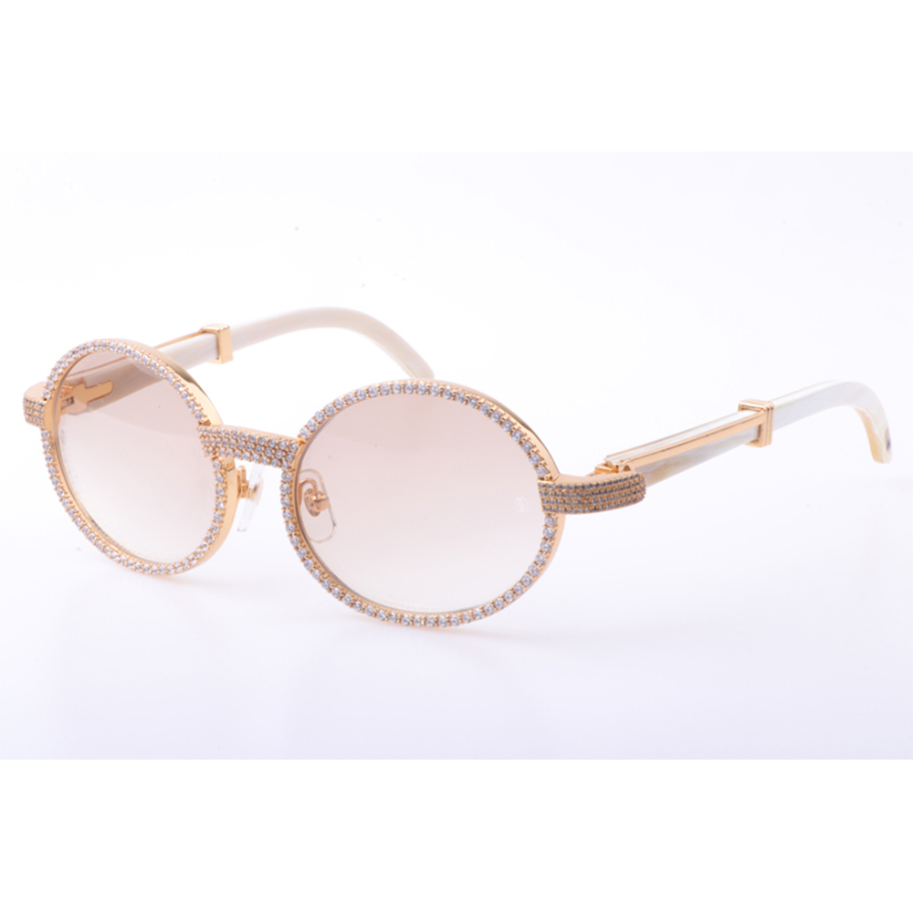 Cartier 7550178 55-22 New Full Diamond White Buffalo Sunglasses In Gold Brown - PerfectKickZ