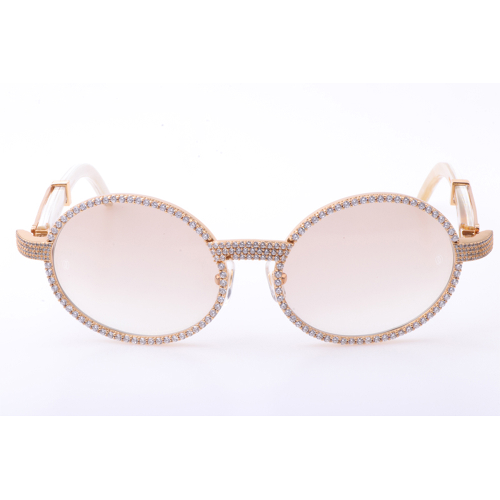 Cartier 7550178 55-22 New Full Diamond White Buffalo Sunglasses In Gold Brown - PerfectKickZ