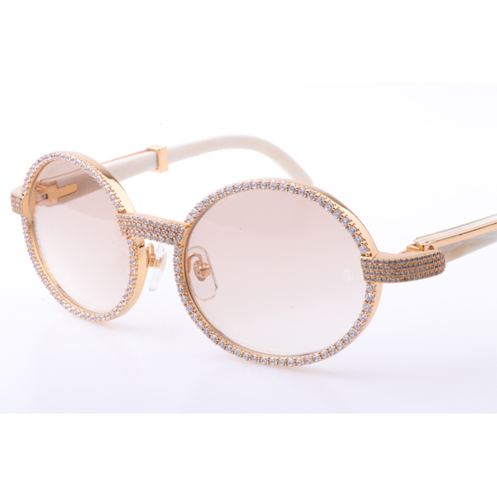 Cartier 7550178 55-22 New Full Diamond White Buffalo Sunglasses In Gold Brown - PerfectKickZ
