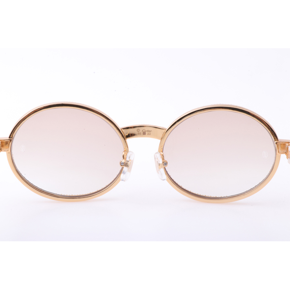 Cartier 7550178 55-22 New Full Diamond White Buffalo Sunglasses In Gold Brown - PerfectKickZ
