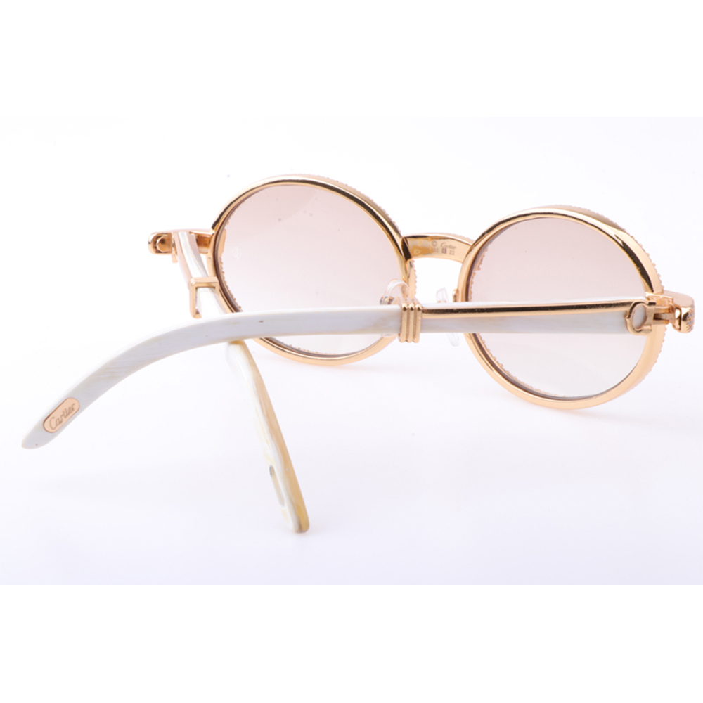 Cartier 7550178 55-22 New Full Diamond White Buffalo Sunglasses In Gold Brown - PerfectKickZ