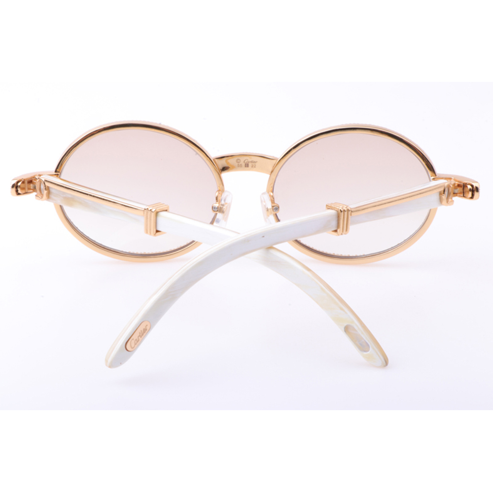 Cartier 7550178 55-22 New Full Diamond White Buffalo Sunglasses In Gold Brown - PerfectKickZ