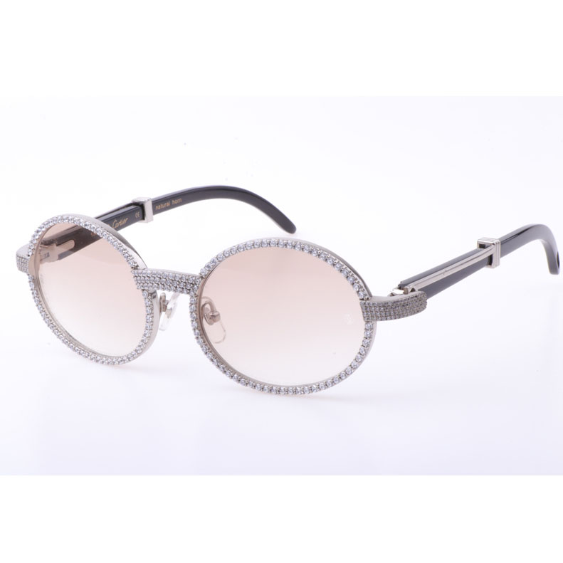 Cartier  7550178 55-22 New Full Diamond Black Buffalo Sunglasses In Silver Brown - PerfectKickZ