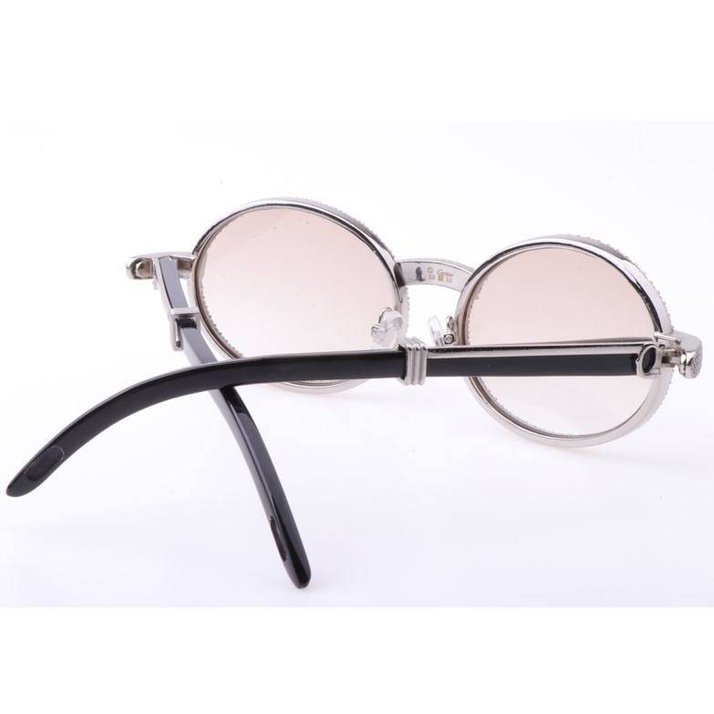 Cartier  7550178 55-22 New Full Diamond Black Buffalo Sunglasses In Silver Brown - PerfectKickZ