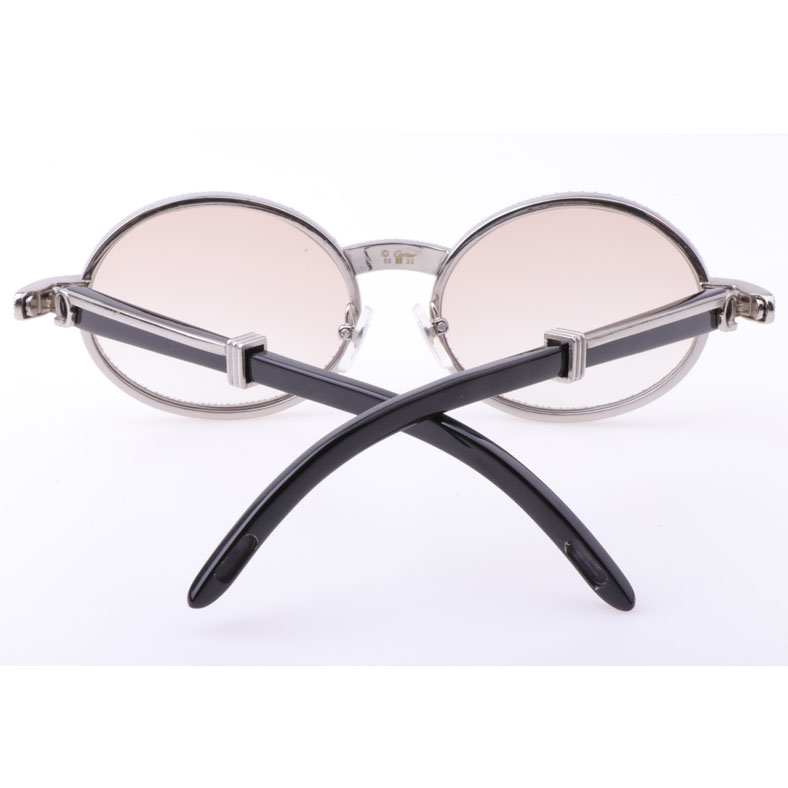 Cartier  7550178 55-22 New Full Diamond Black Buffalo Sunglasses In Silver Brown - PerfectKickZ