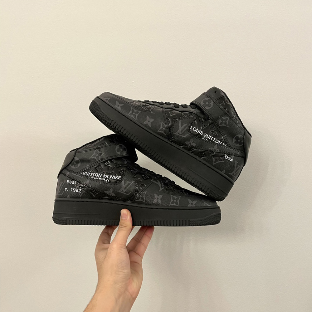 Louis Vuitton X Nike Air Force 1 Mid-Top Sneaker In All Black - PerfectKickZ