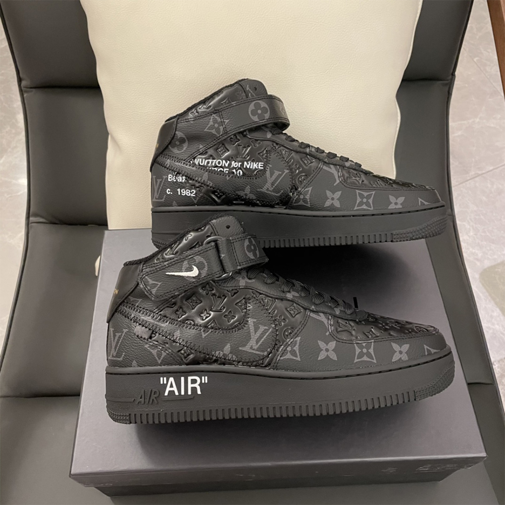 Louis Vuitton X Nike Air Force 1 Mid-Top Sneaker In All Black - PerfectKickZ