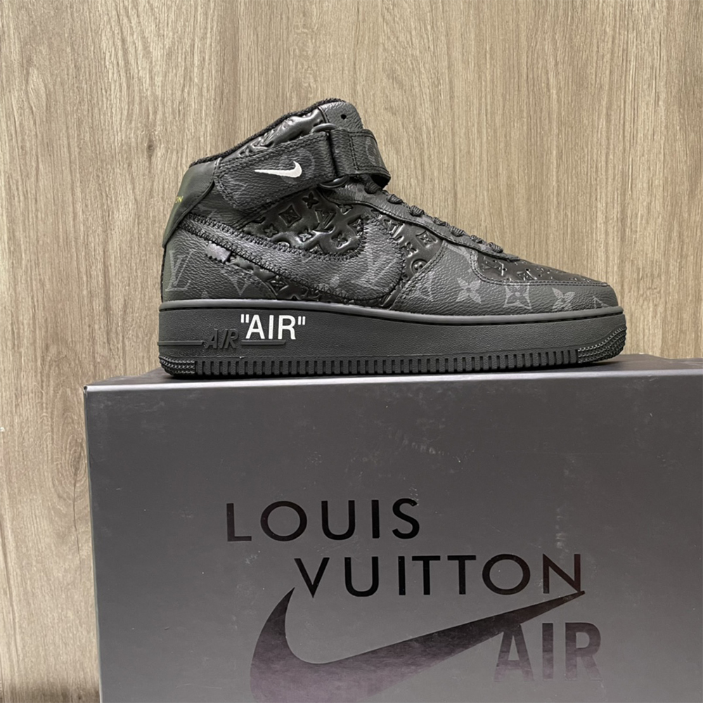 Louis Vuitton X Nike Air Force 1 Mid-Top Sneaker In All Black - PerfectKickZ