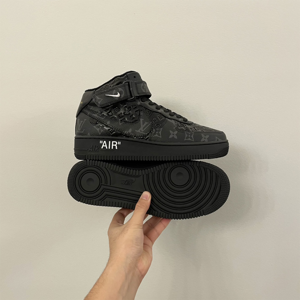 Louis Vuitton X Nike Air Force 1 Mid-Top Sneaker In All Black - PerfectKickZ