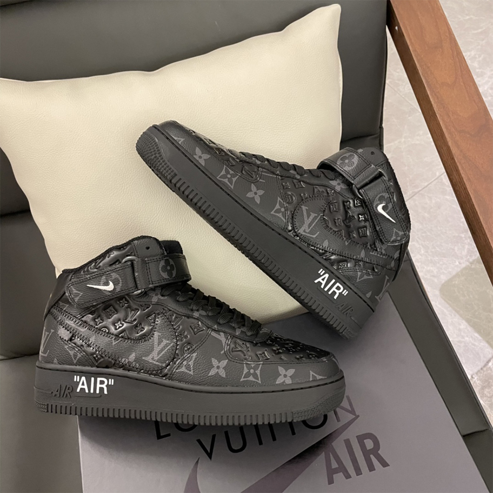 Louis Vuitton X Nike Air Force 1 Mid-Top Sneaker In All Black - PerfectKickZ