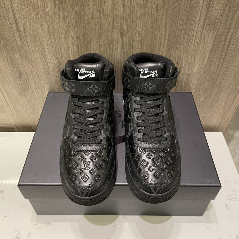 Louis Vuitton X Nike Air Force 1 Mid-Top Sneaker In All Black - PerfectKickZ