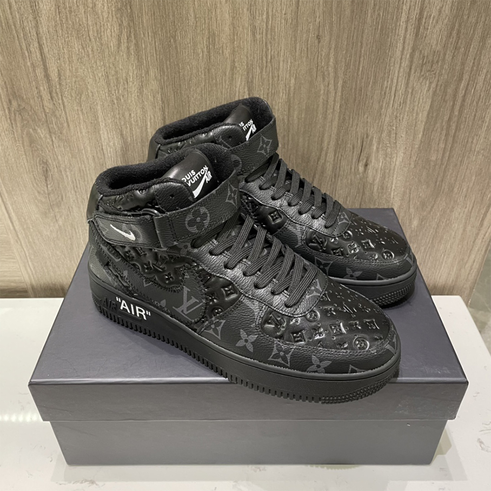 Louis Vuitton X Nike Air Force 1 Mid-Top Sneaker In All Black - PerfectKickZ