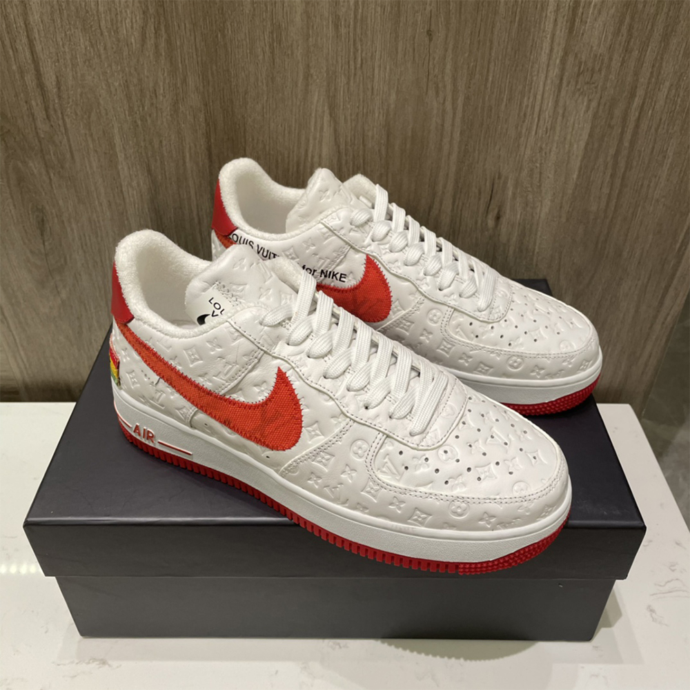 Louis Vuitton X Nike Air Force 1 Sneaker In White&Red - PerfectKickZ