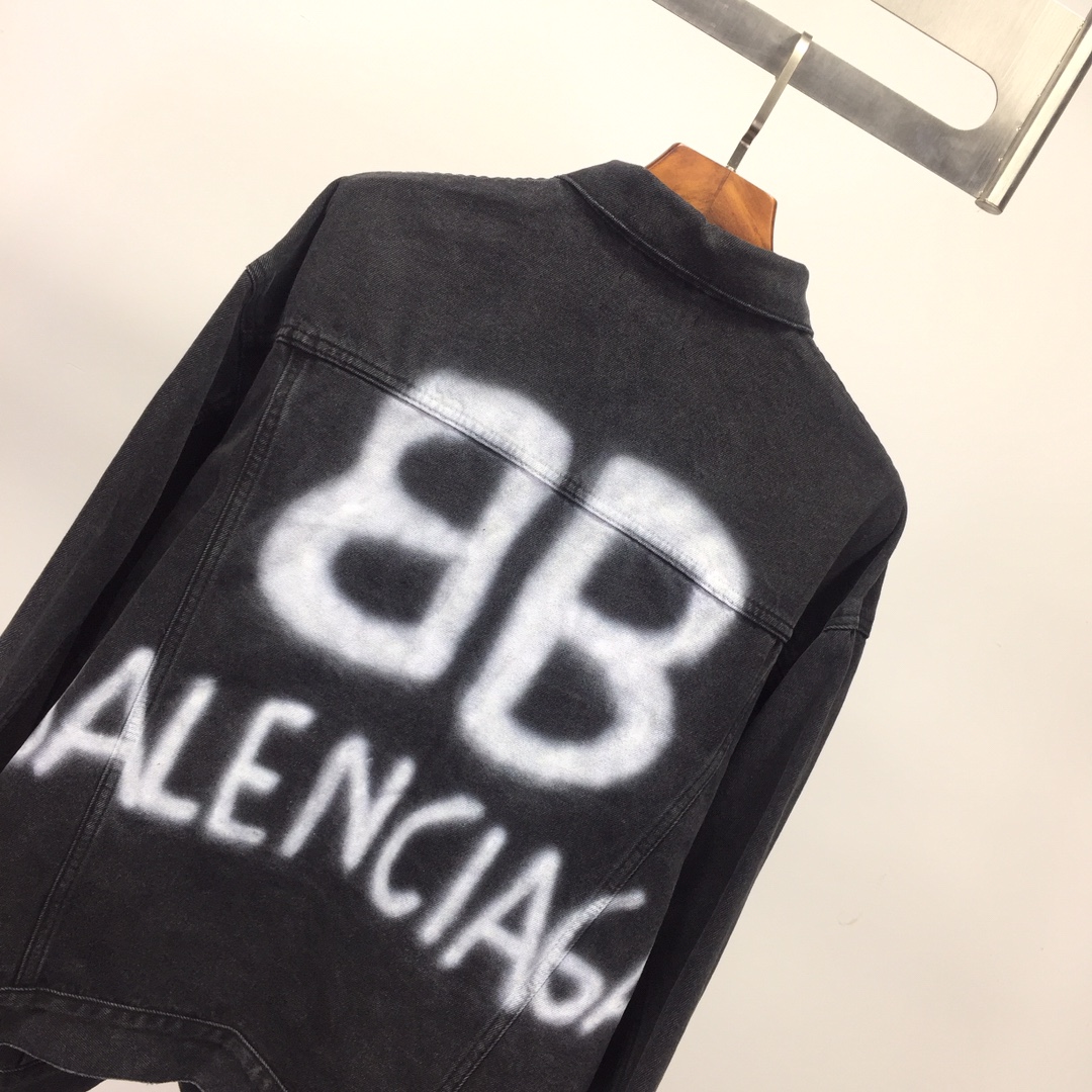  Balenciaga Spray Paint Logo Denim Jacket - PerfectKickZ
