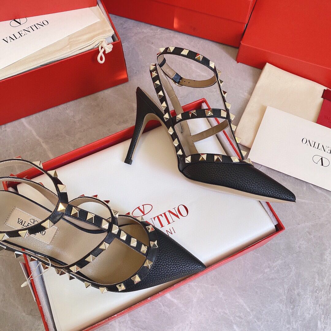 Valenti  Women's Rockstud Leather Caged Heel Pumps - PerfectKickZ