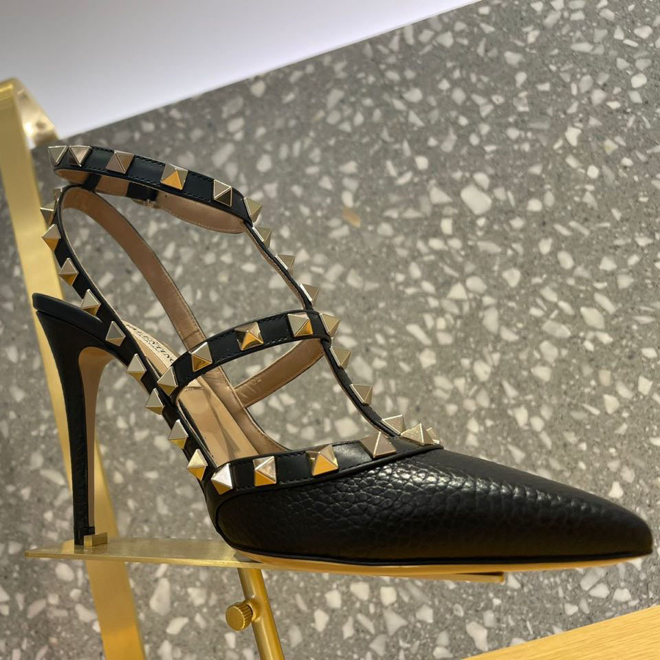 Valenti  Women's Rockstud Leather Caged Heel Pumps - PerfectKickZ