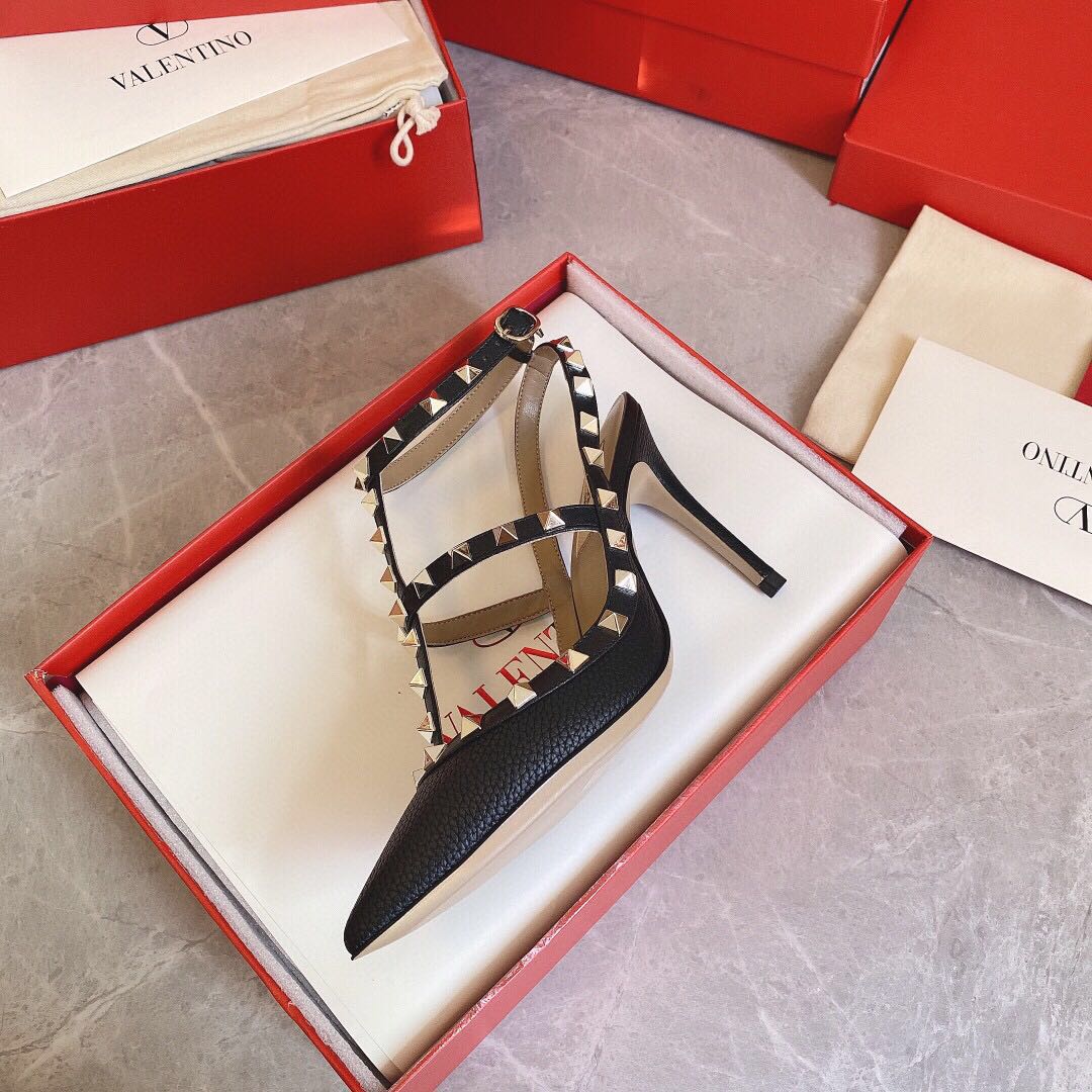 Valenti  Women's Rockstud Leather Caged Heel Pumps - 