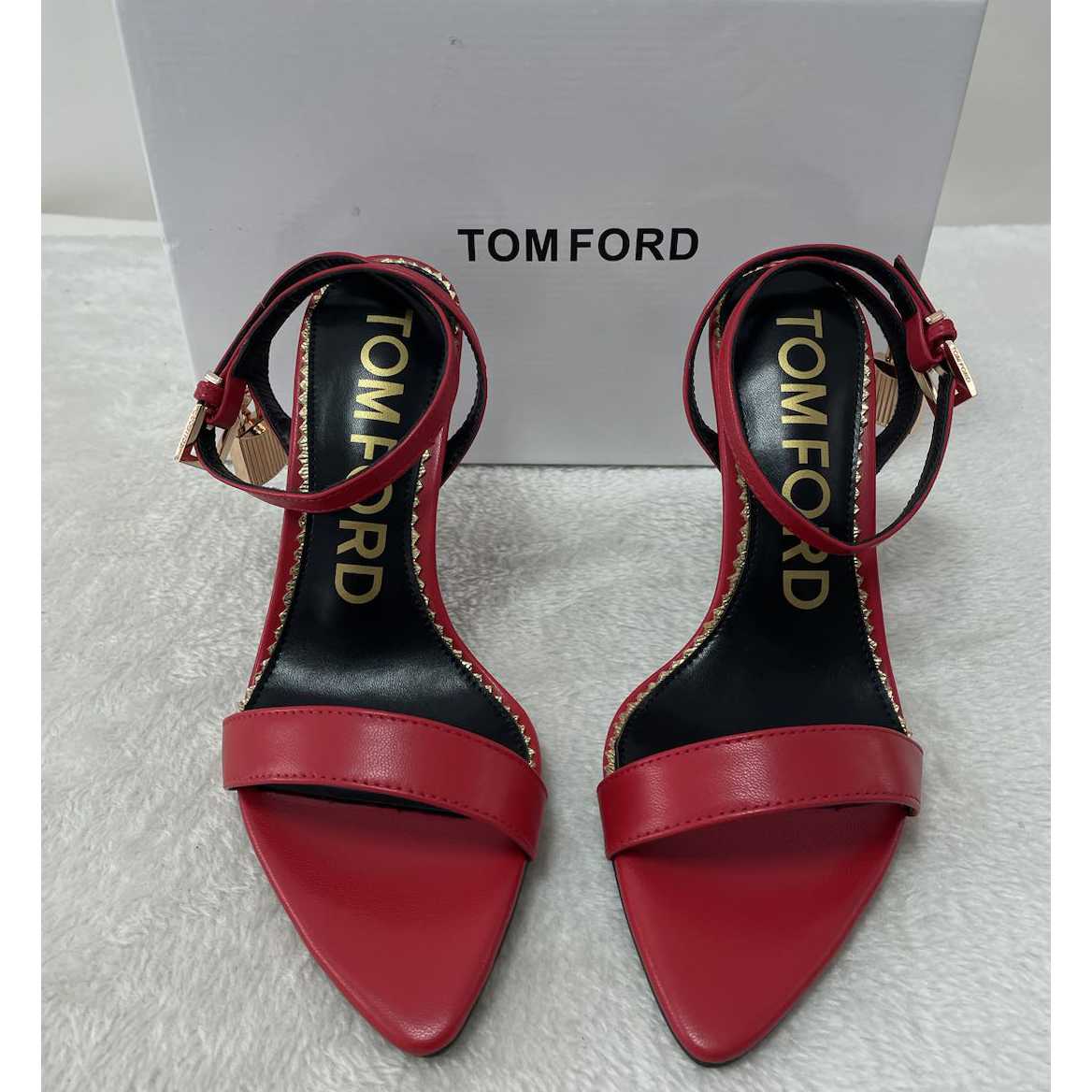Tom Ford Shiny Leather Padlock Pointy Naked Sandal - PerfectKickZ