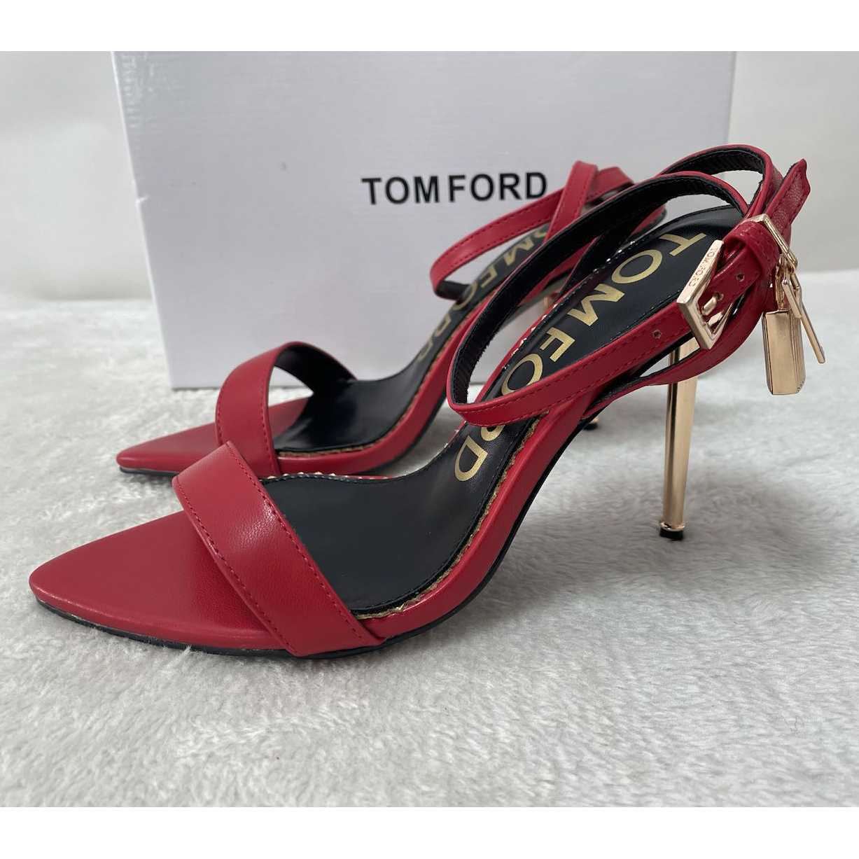 Tom Ford Shiny Leather Padlock Pointy Naked Sandal - PerfectKickZ