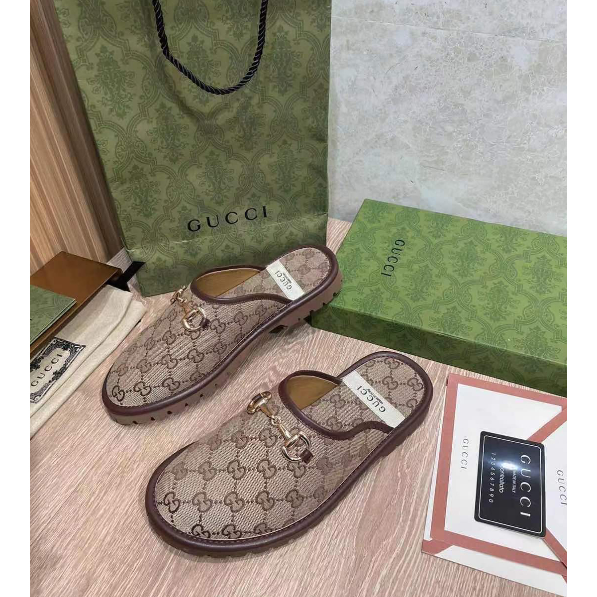 Gucci Beige & Brown GG Horsebit Slip-On Loafers - PerfectKickZ