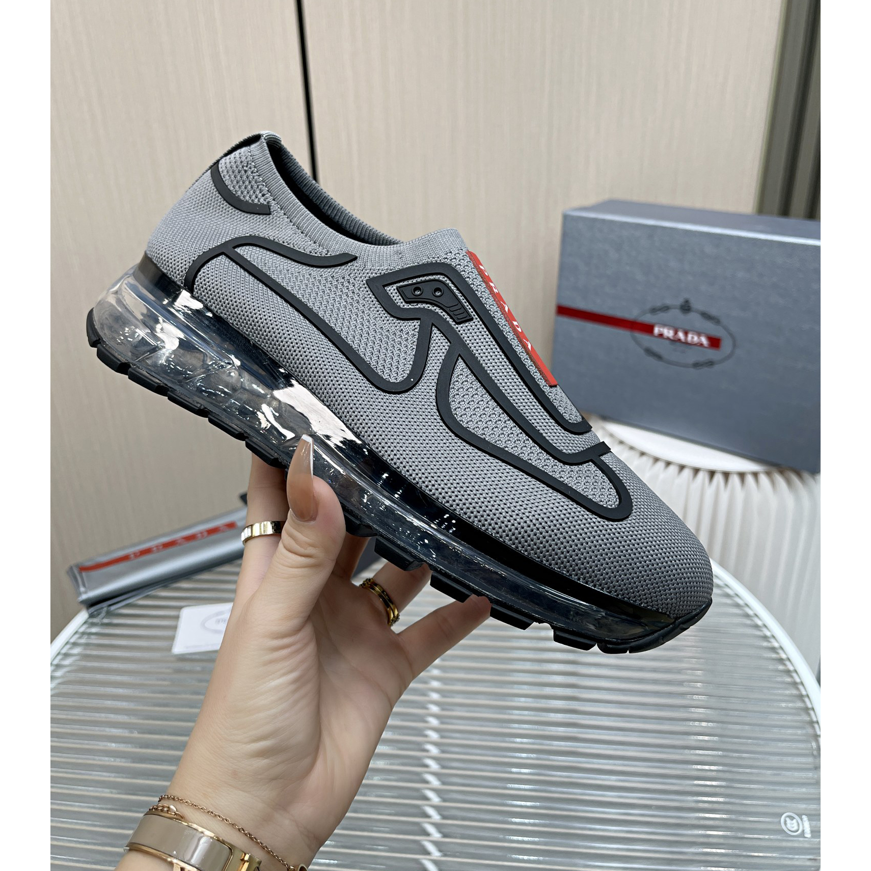 Prada Logo Sneakers In Grey - PerfectKickZ
