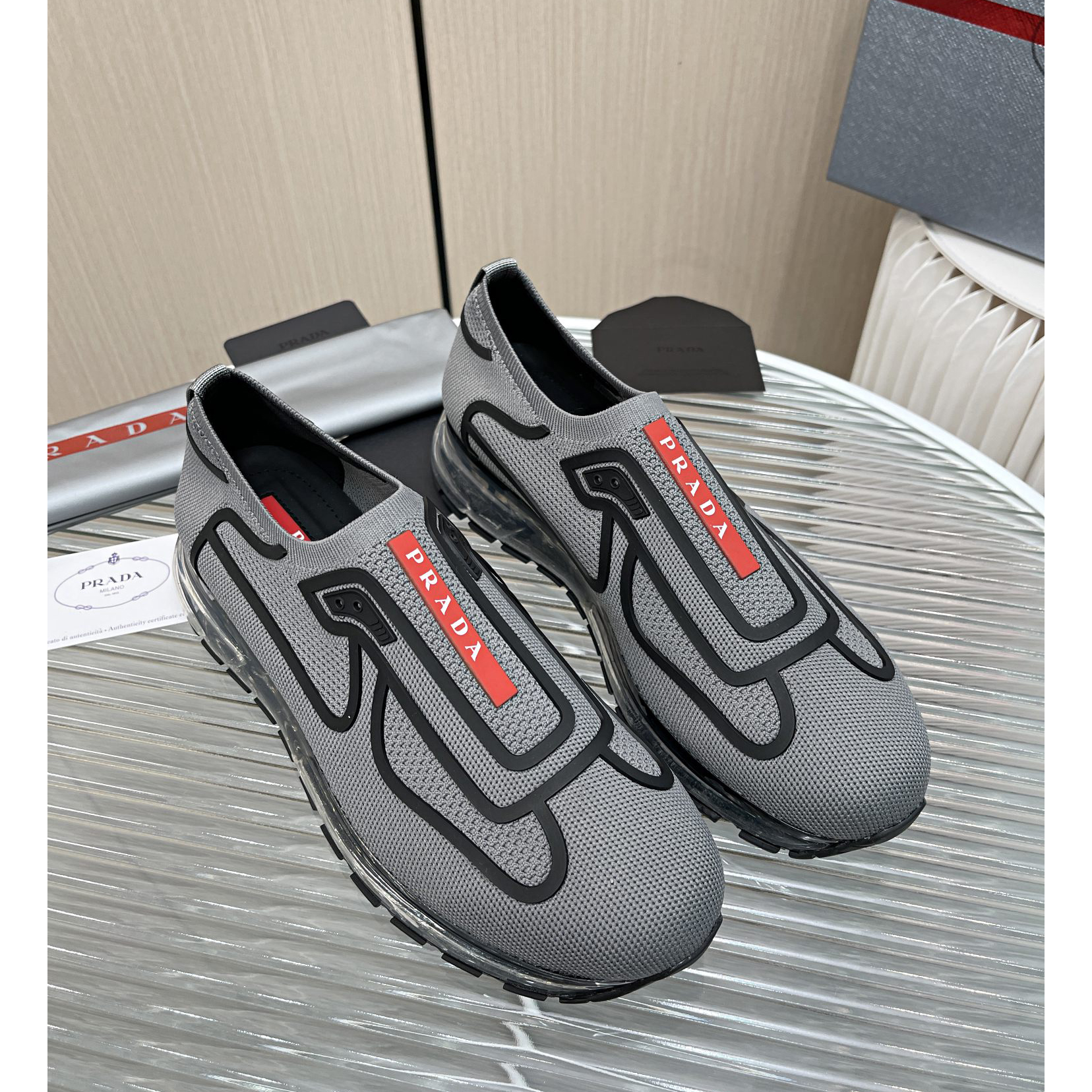 Prada Logo Sneakers In Grey - 