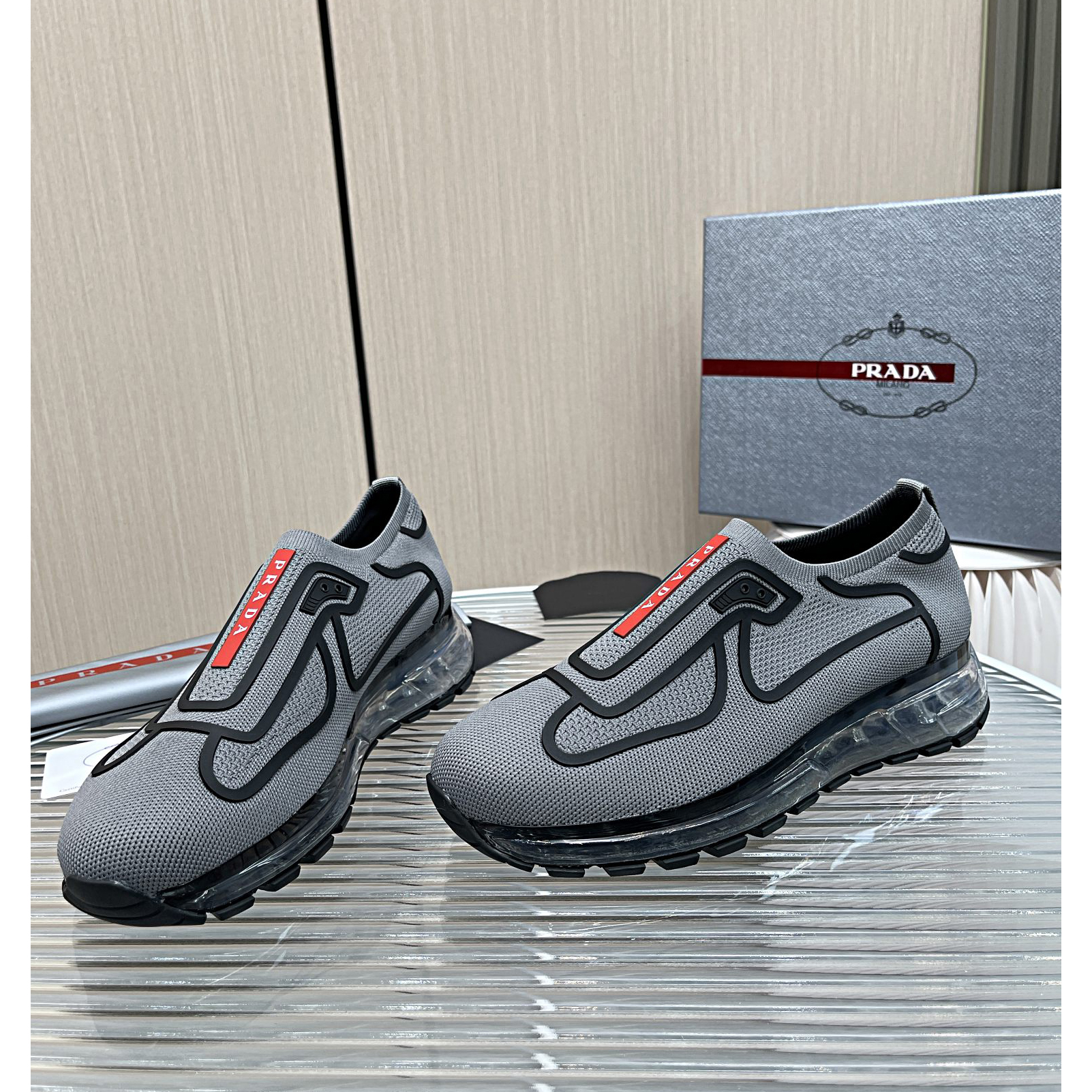 Prada Logo Sneakers In Grey - 