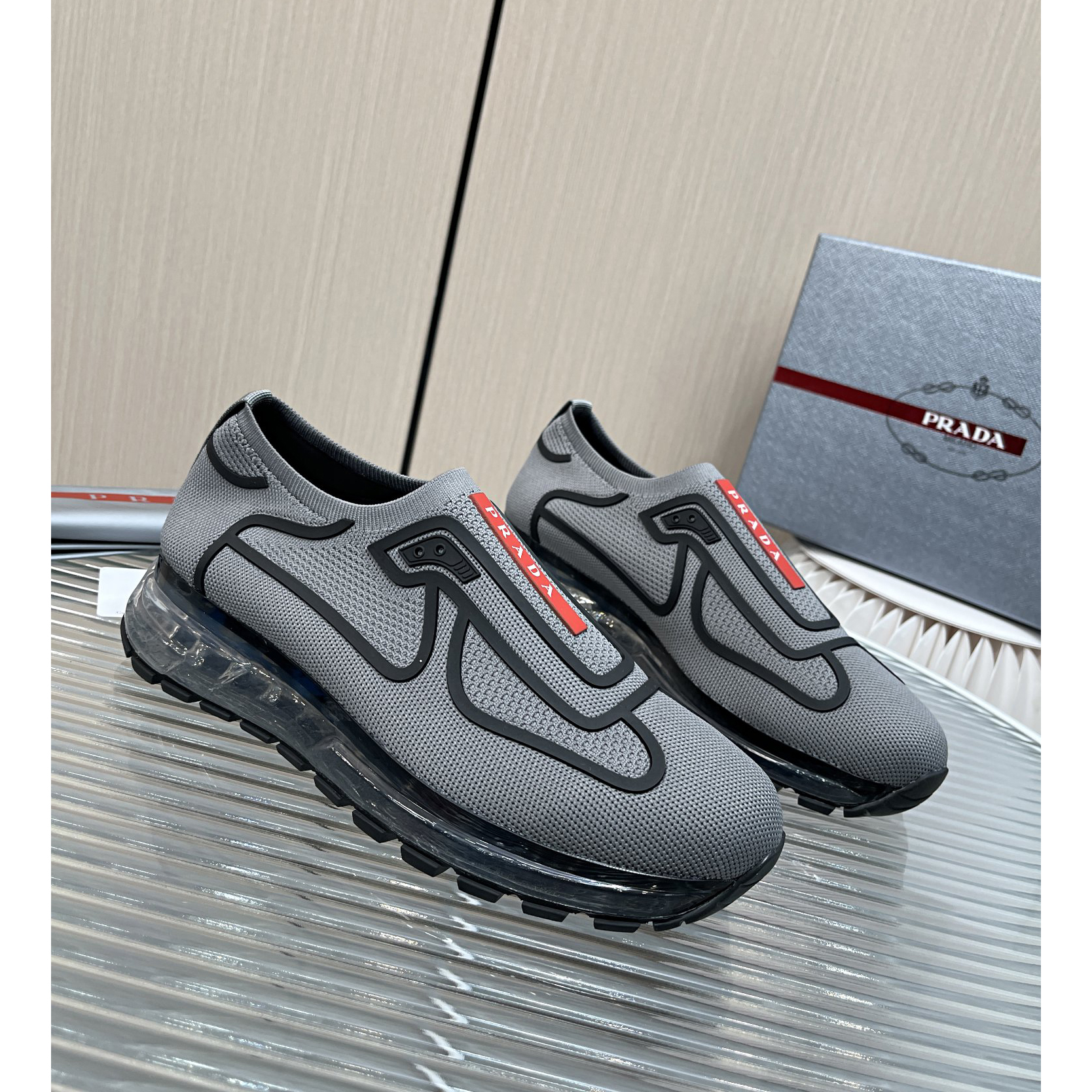 Prada Logo Sneakers In Grey - 
