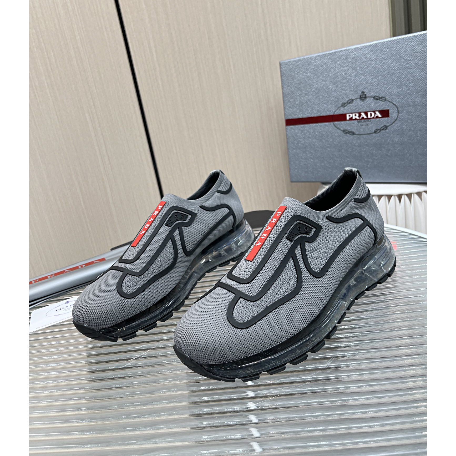 Prada Logo Sneakers In Grey - PerfectKickZ