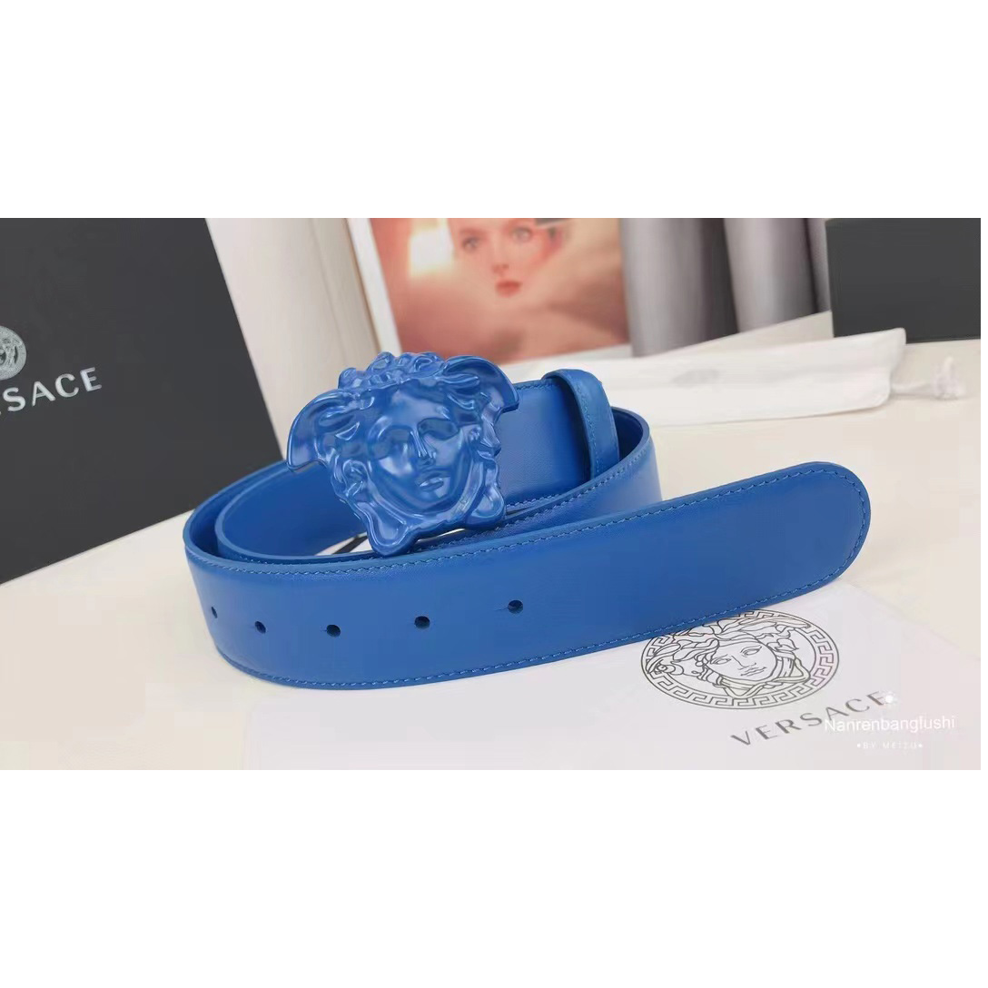 Versace Medusa Head Mens Fashion Blue Belt - PerfectKickZ