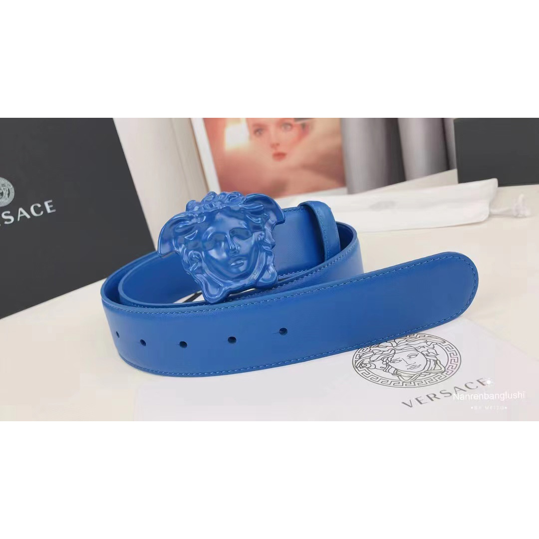 Versace Medusa Head Mens Fashion Blue Belt - PerfectKickZ