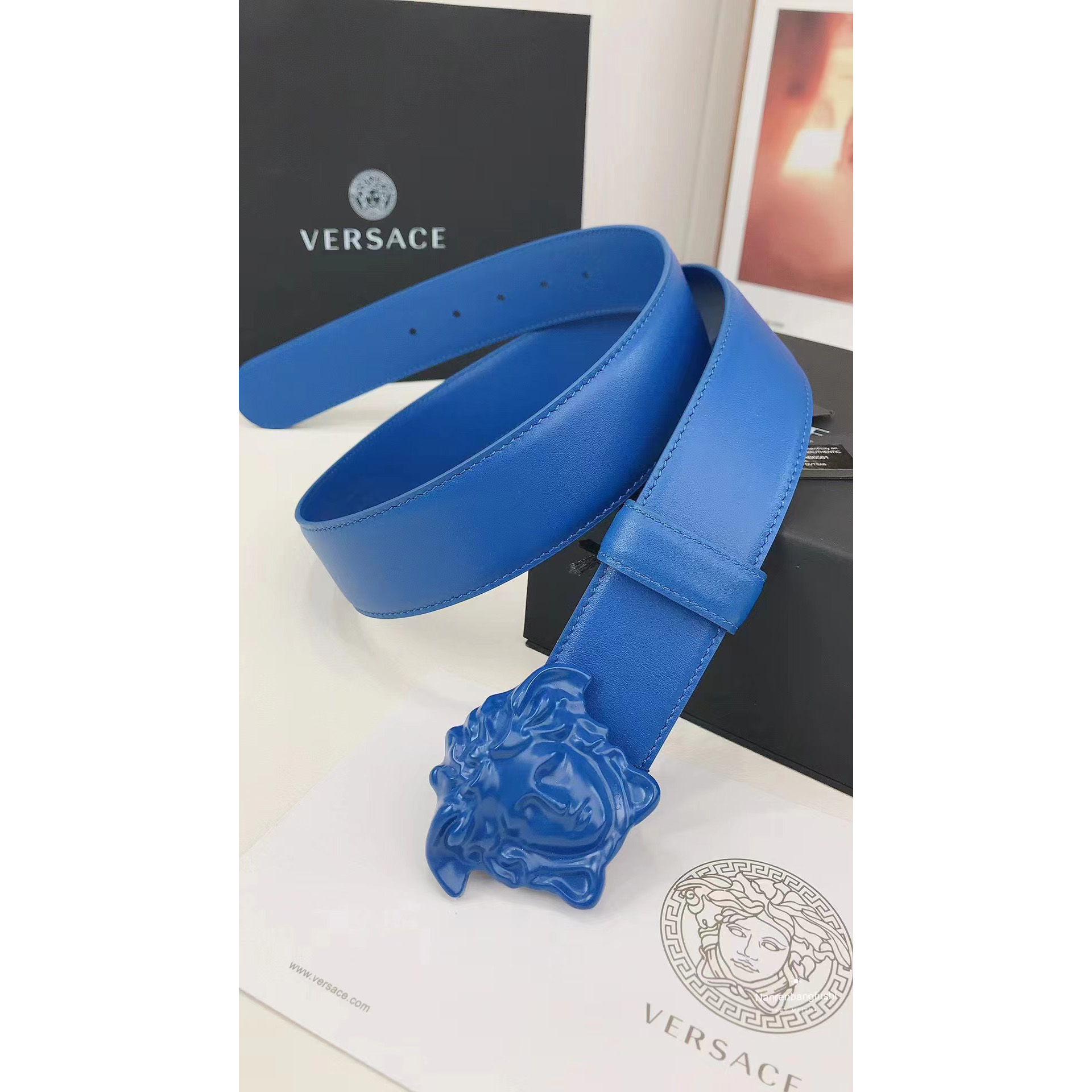 Versace Medusa Head Mens Fashion Blue Belt - PerfectKickZ
