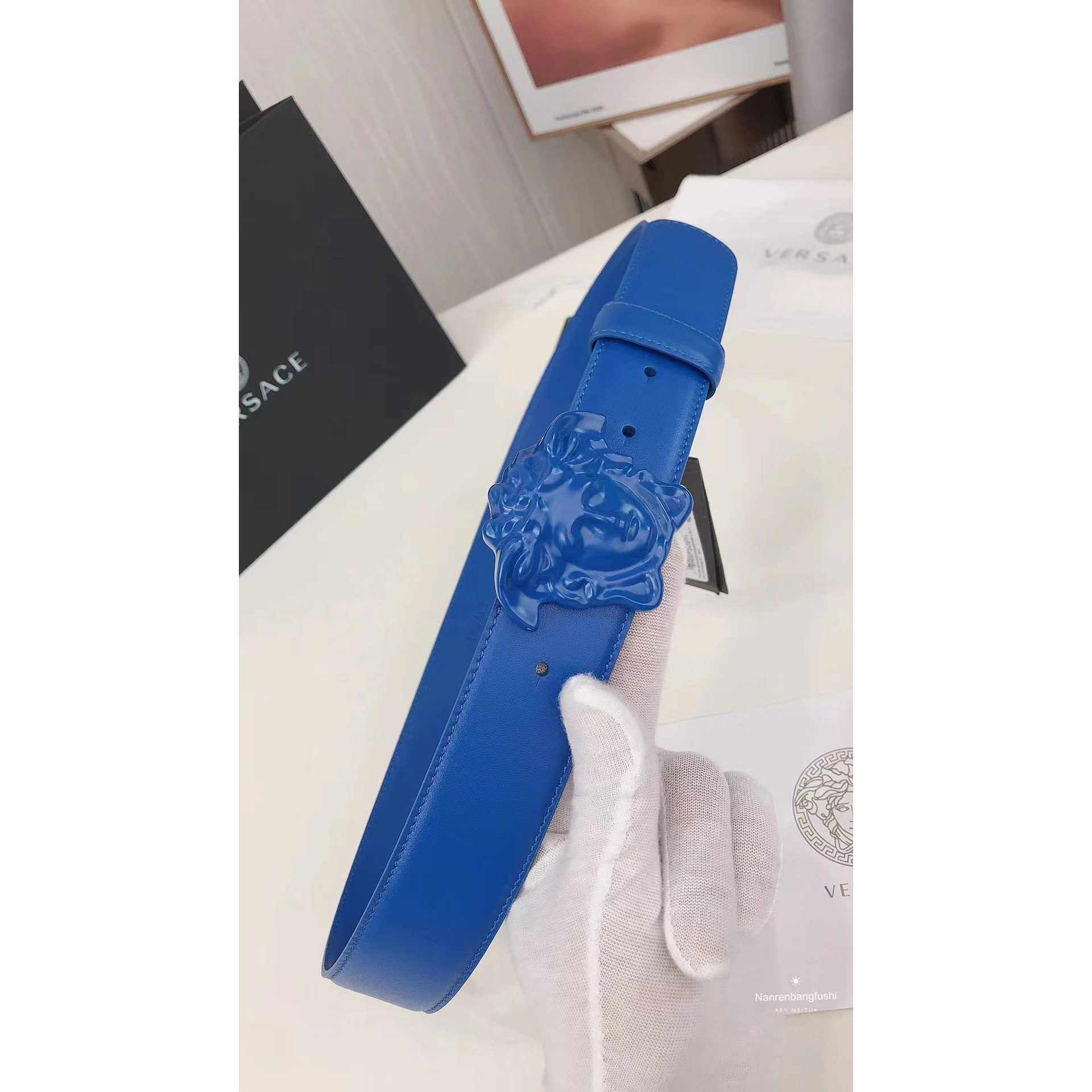 Versace Medusa Head Mens Fashion Blue Belt - PerfectKickZ