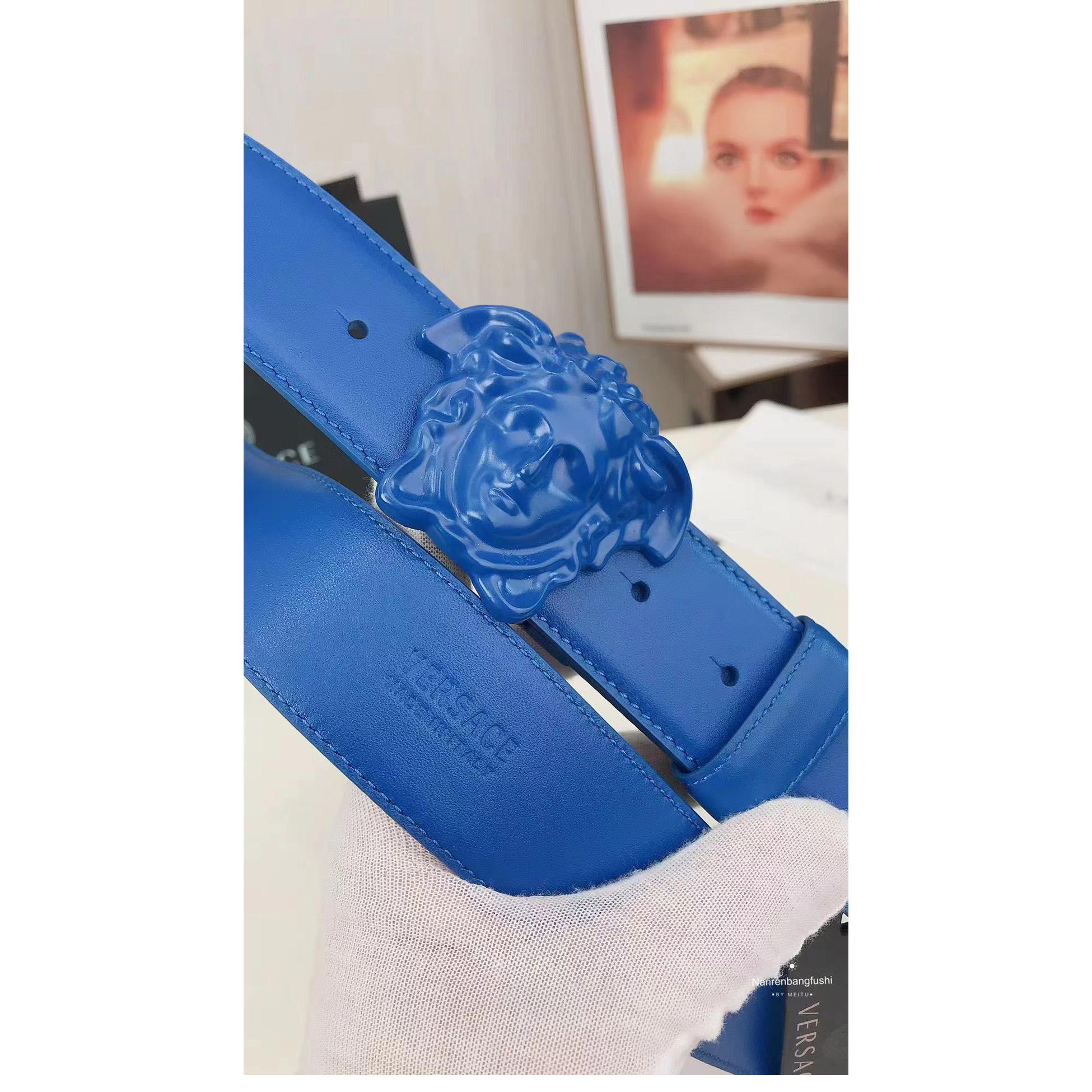 Versace Medusa Head Mens Fashion Blue Belt - PerfectKickZ