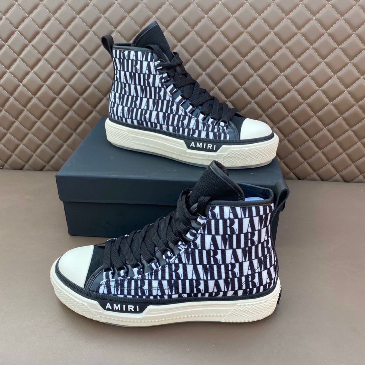 Amiri Logo-Print Canvas High-Top Sneakers - PerfectKickZ
