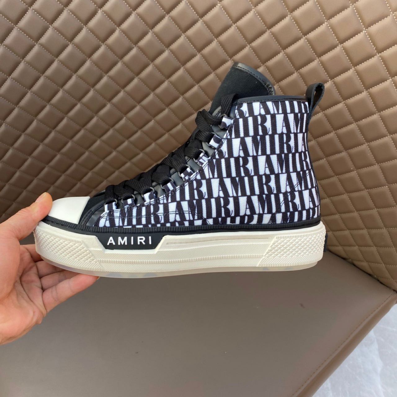 Amiri Logo-Print Canvas High-Top Sneakers - PerfectKickZ