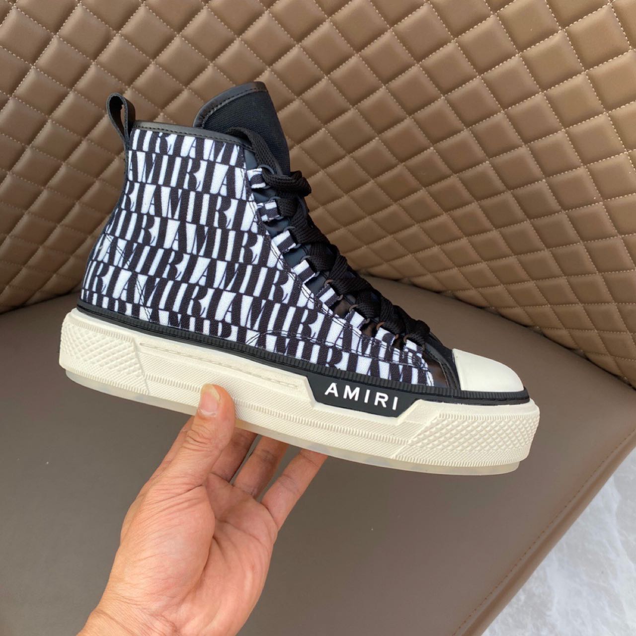 Amiri Logo-Print Canvas High-Top Sneakers - PerfectKickZ