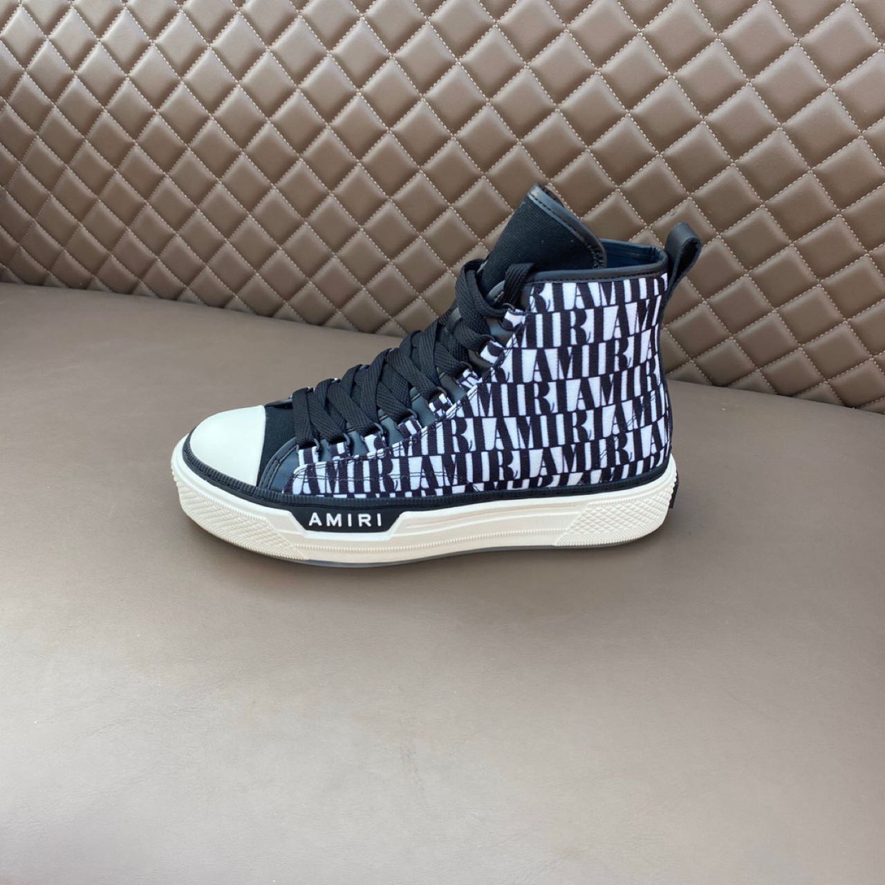Amiri Logo-Print Canvas High-Top Sneakers - PerfectKickZ