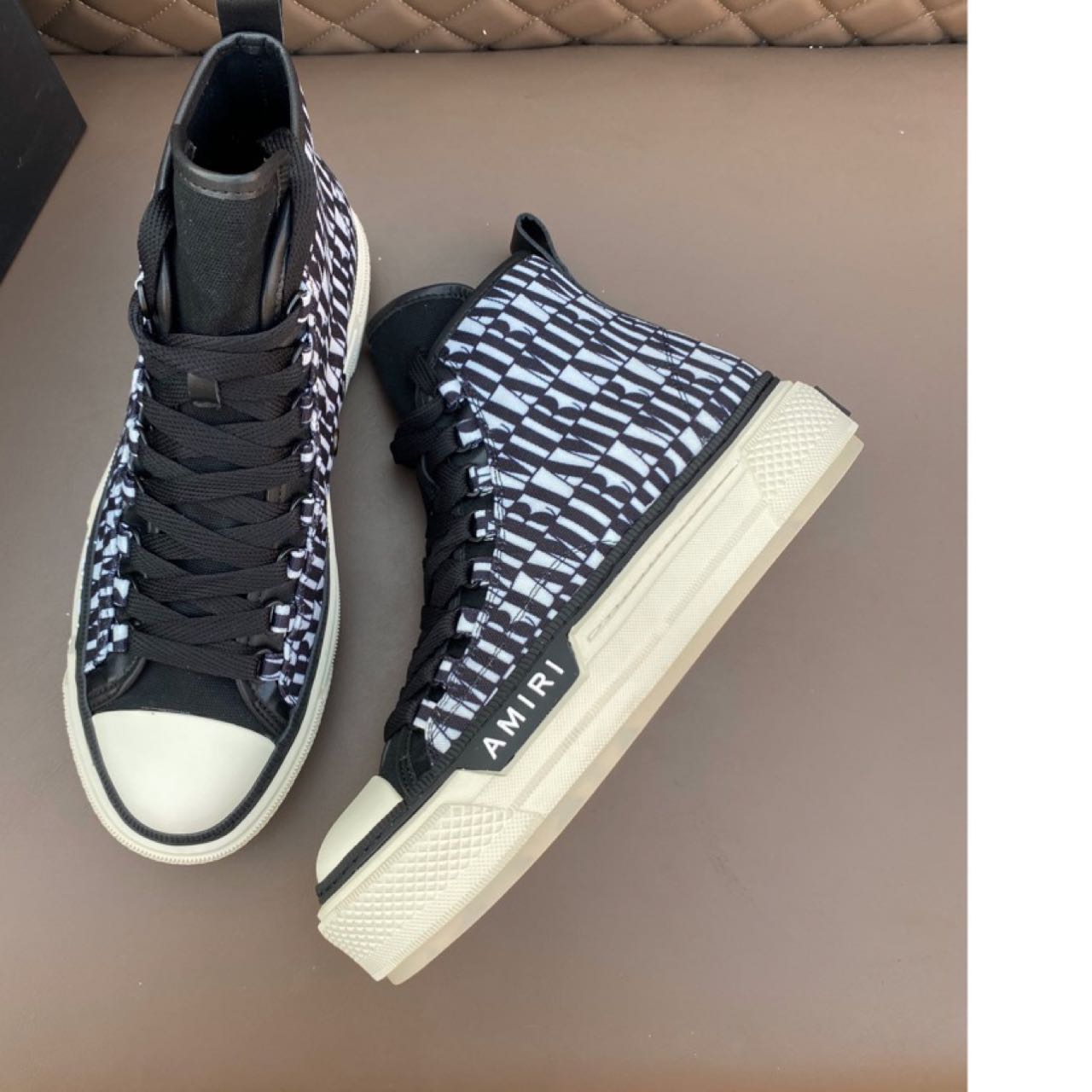 Amiri Logo-Print Canvas High-Top Sneakers - PerfectKickZ