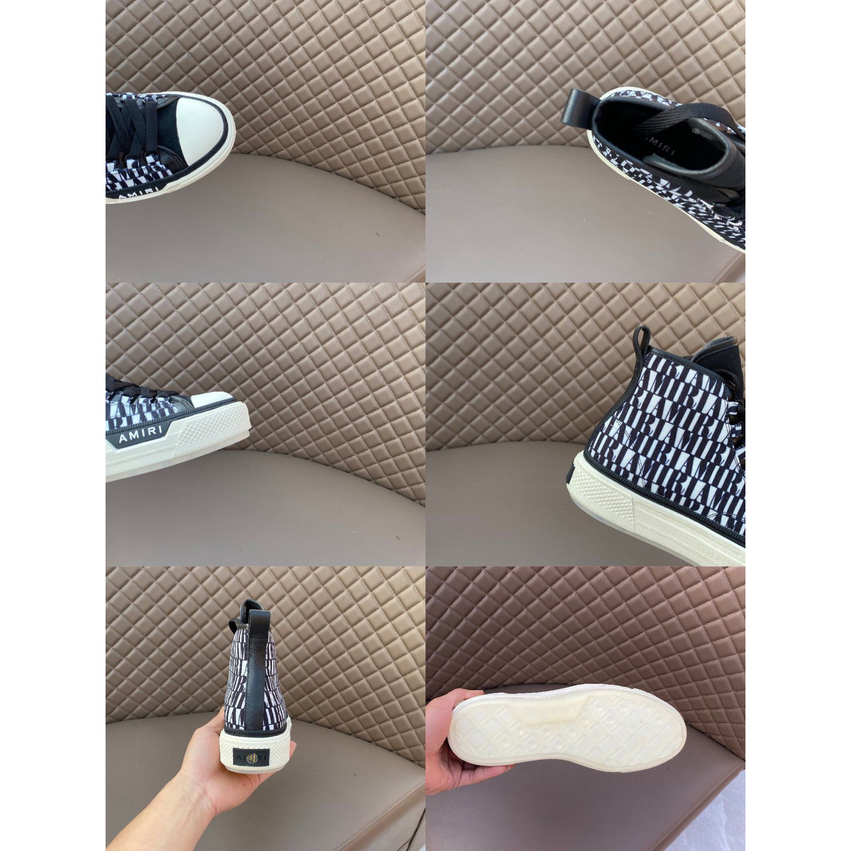 Amiri Logo-Print Canvas High-Top Sneakers - PerfectKickZ