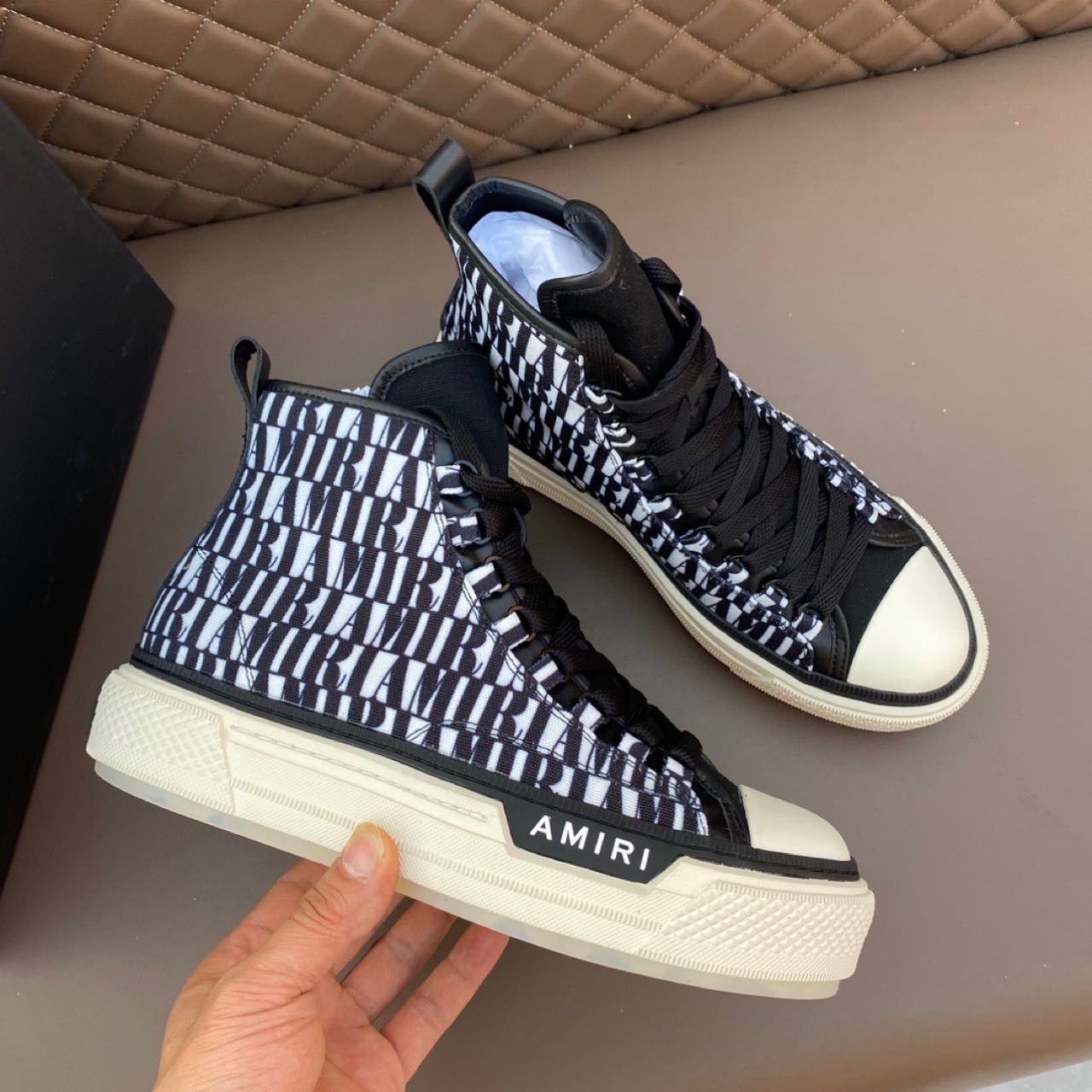 Amiri Logo-Print Canvas High-Top Sneakers - PerfectKickZ