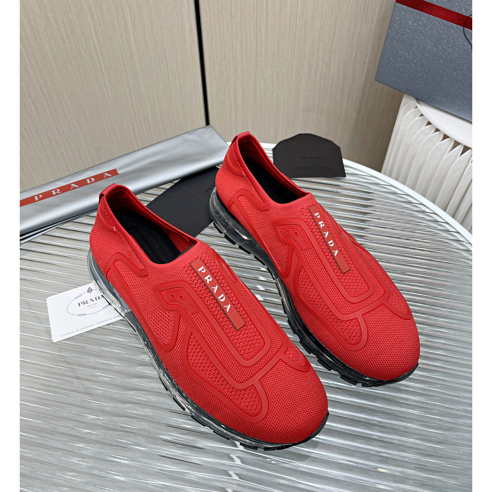 Prada Logo Sneakers In Red - 