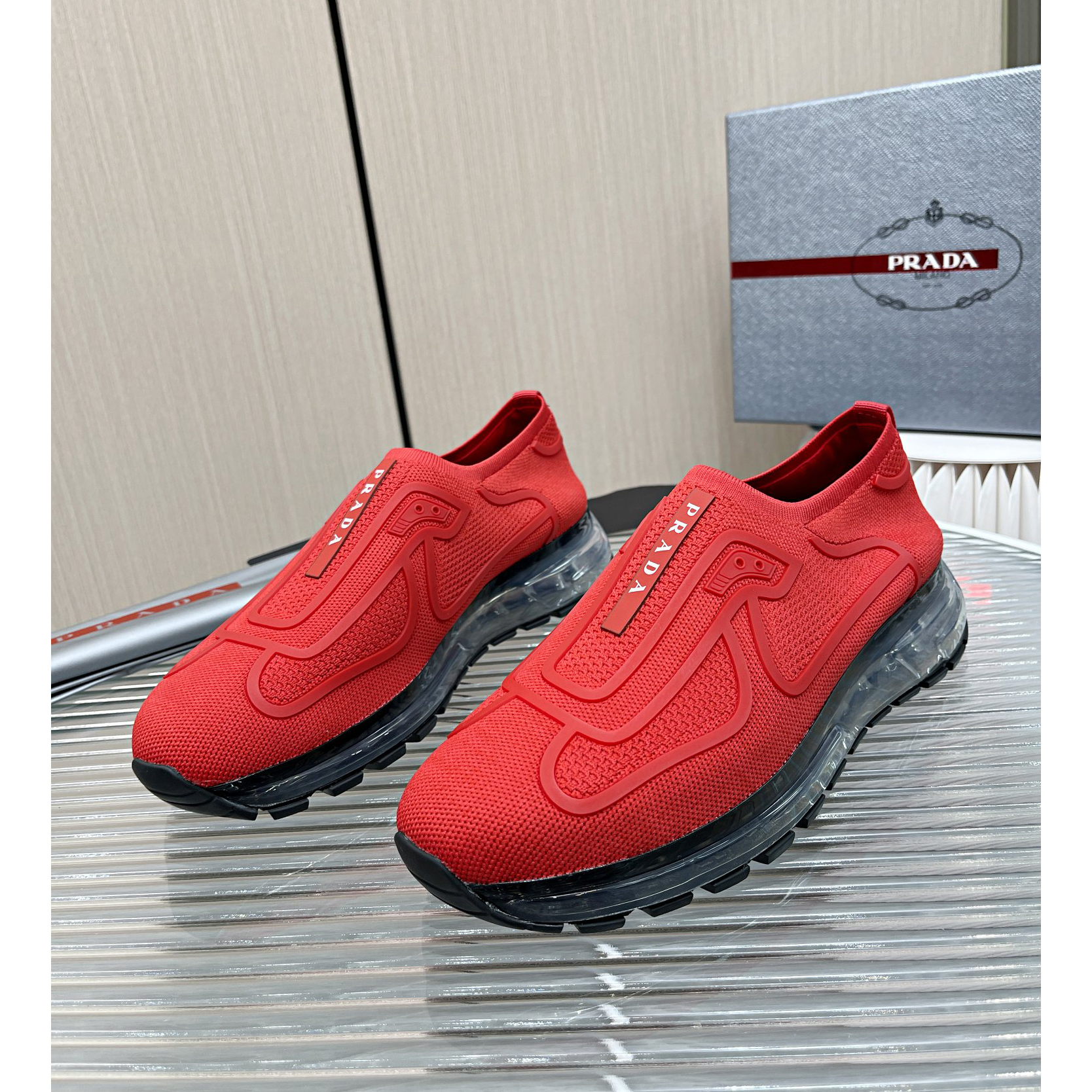 Prada Logo Sneakers In Red - PerfectKickZ