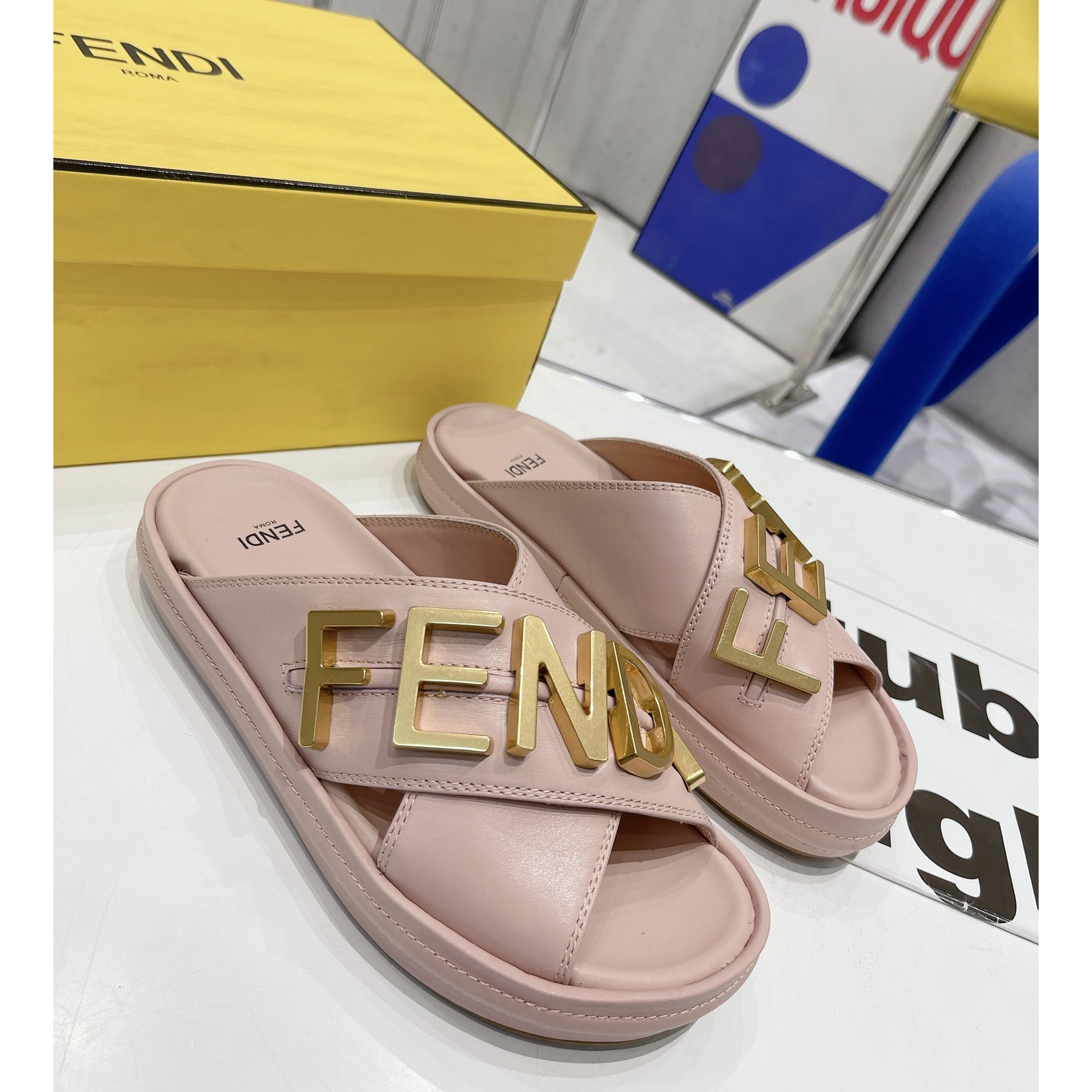 Fendi Graphy Pink Leather Slides - PerfectKickZ
