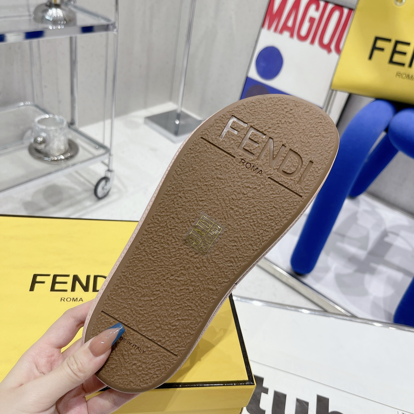 Fendi Graphy Pink Leather Slides - PerfectKickZ
