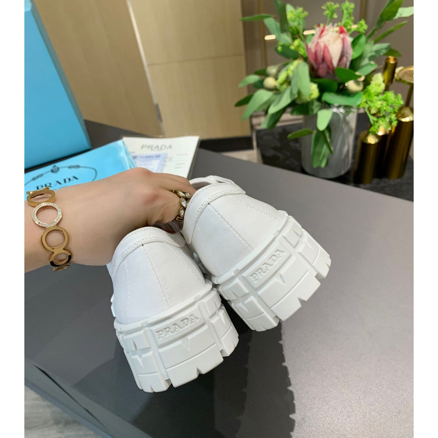 Prada Logo Sneakers In White - PerfectKickZ