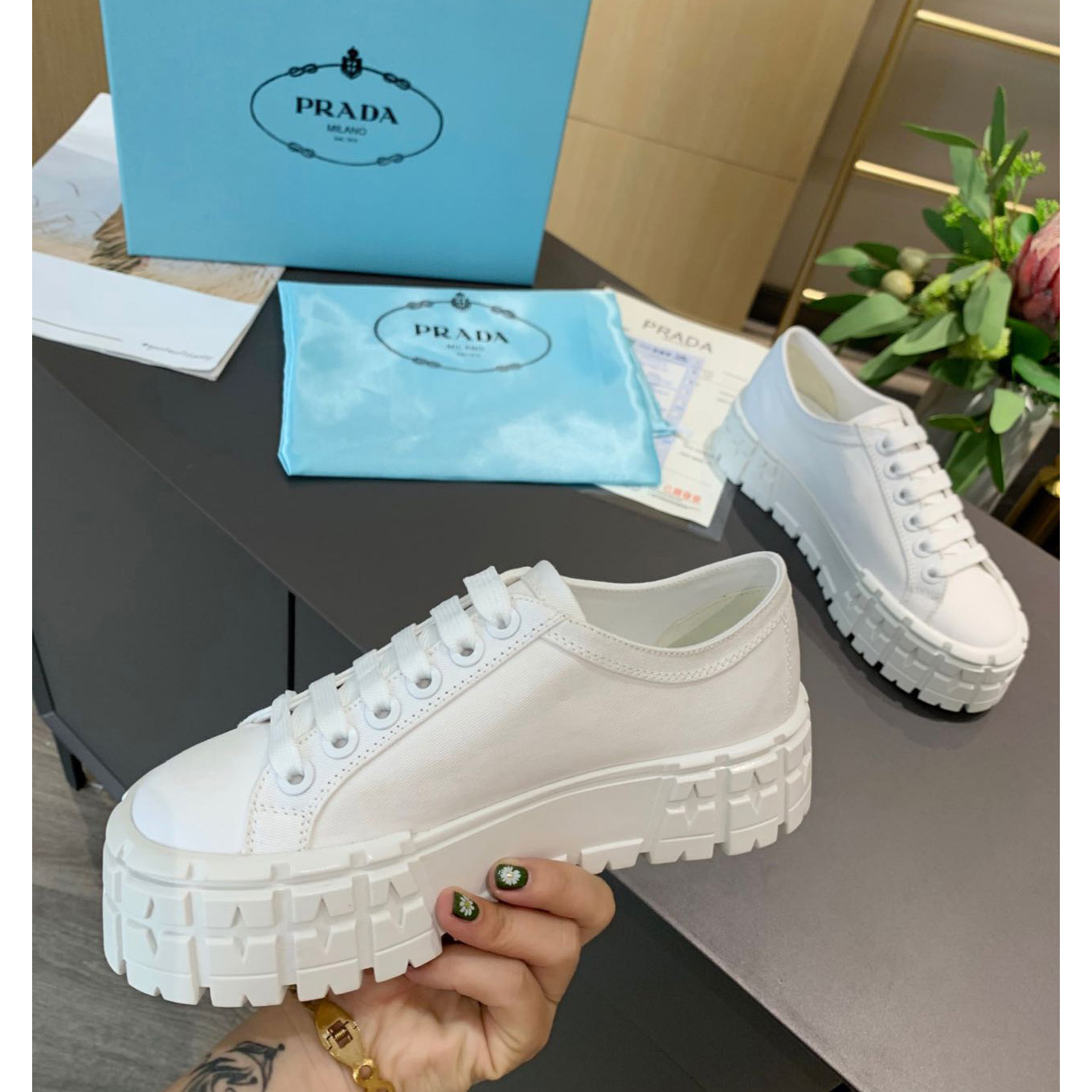 Prada Logo Sneakers In White - PerfectKickZ