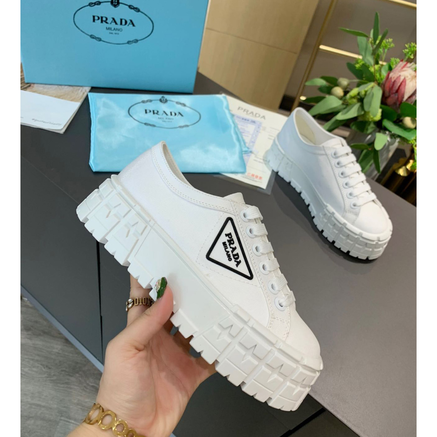 Prada Logo Sneakers In White - PerfectKickZ